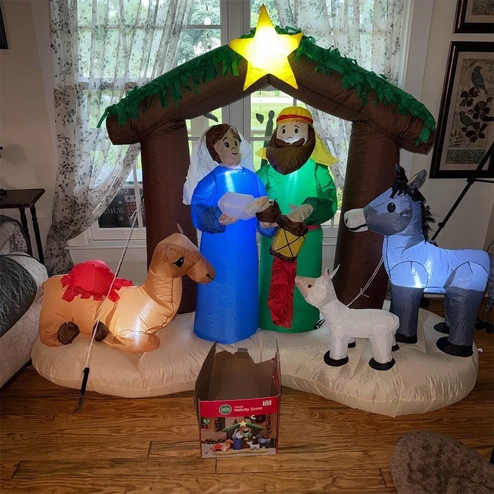 Inflatable Nativity Scene Lighted Winter Wonder Lane 6.5' Mary Joseph‎ Star LED